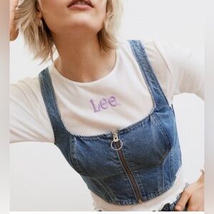 NWT H&M w/ Lee Collab Light Blue Denim Cropped Top w/  Zipper Accent